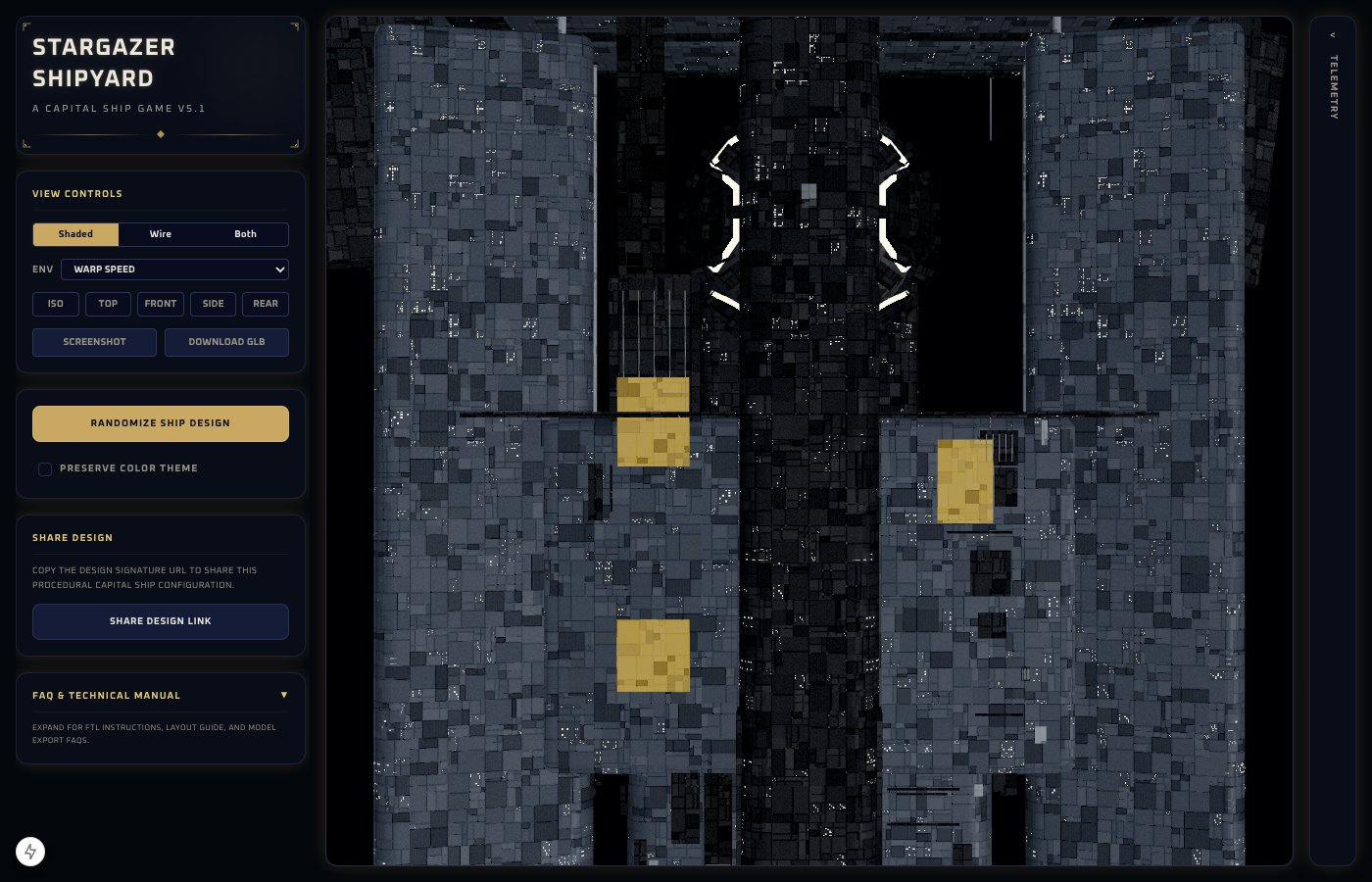 Dreadnought from above, five rings circling its glowing core, warm gold light tracing every seam.
