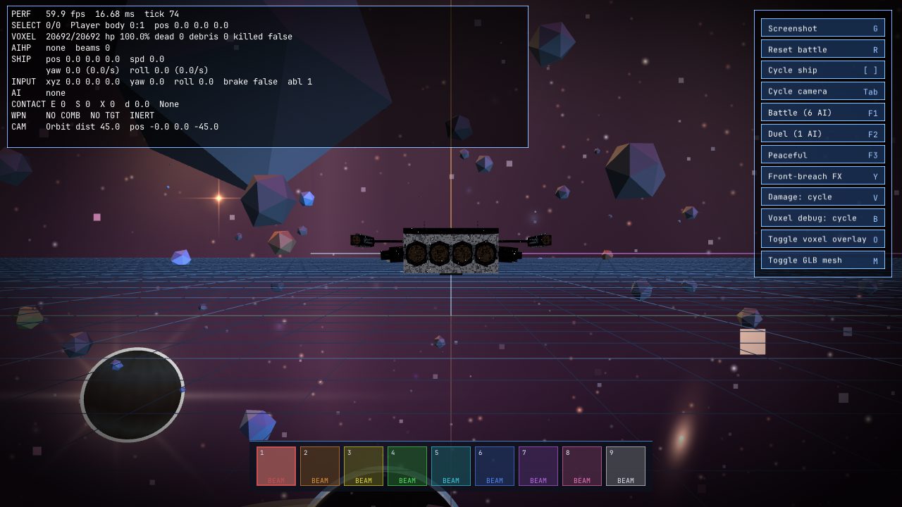 Post-fix rear view — solid wall around the engines, horizon glow correctly blocked.