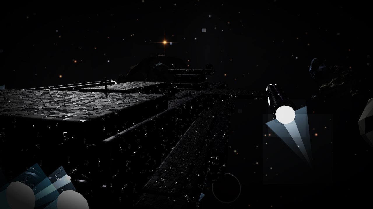 One steering jet, up close: a hot white core and a cone of cold gas against the armored hull.