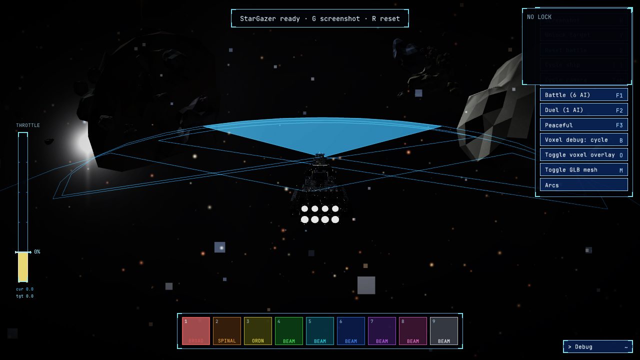 Debug widget collapsed, live cockpit