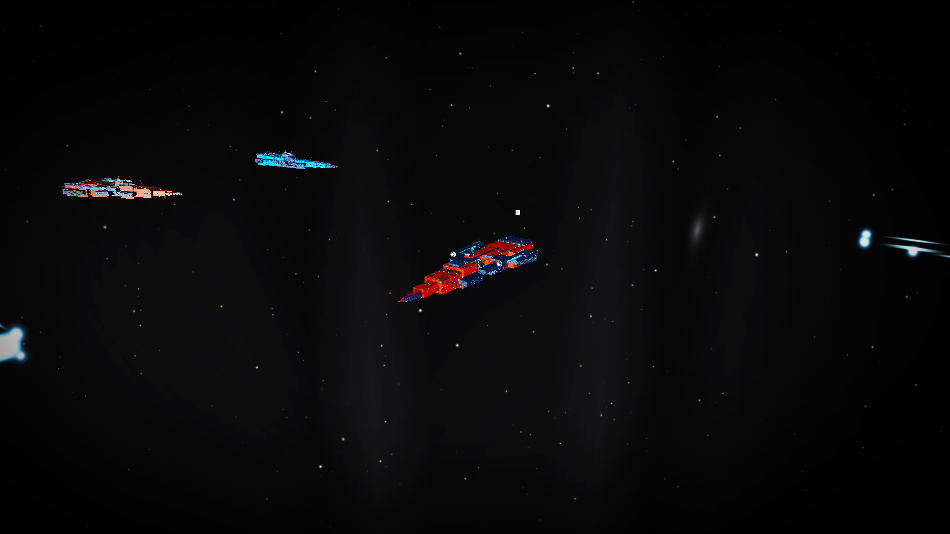 Your configured orange carrier holding formation in a mixed battle, enemy ships around it keeping their own distinct hulls.