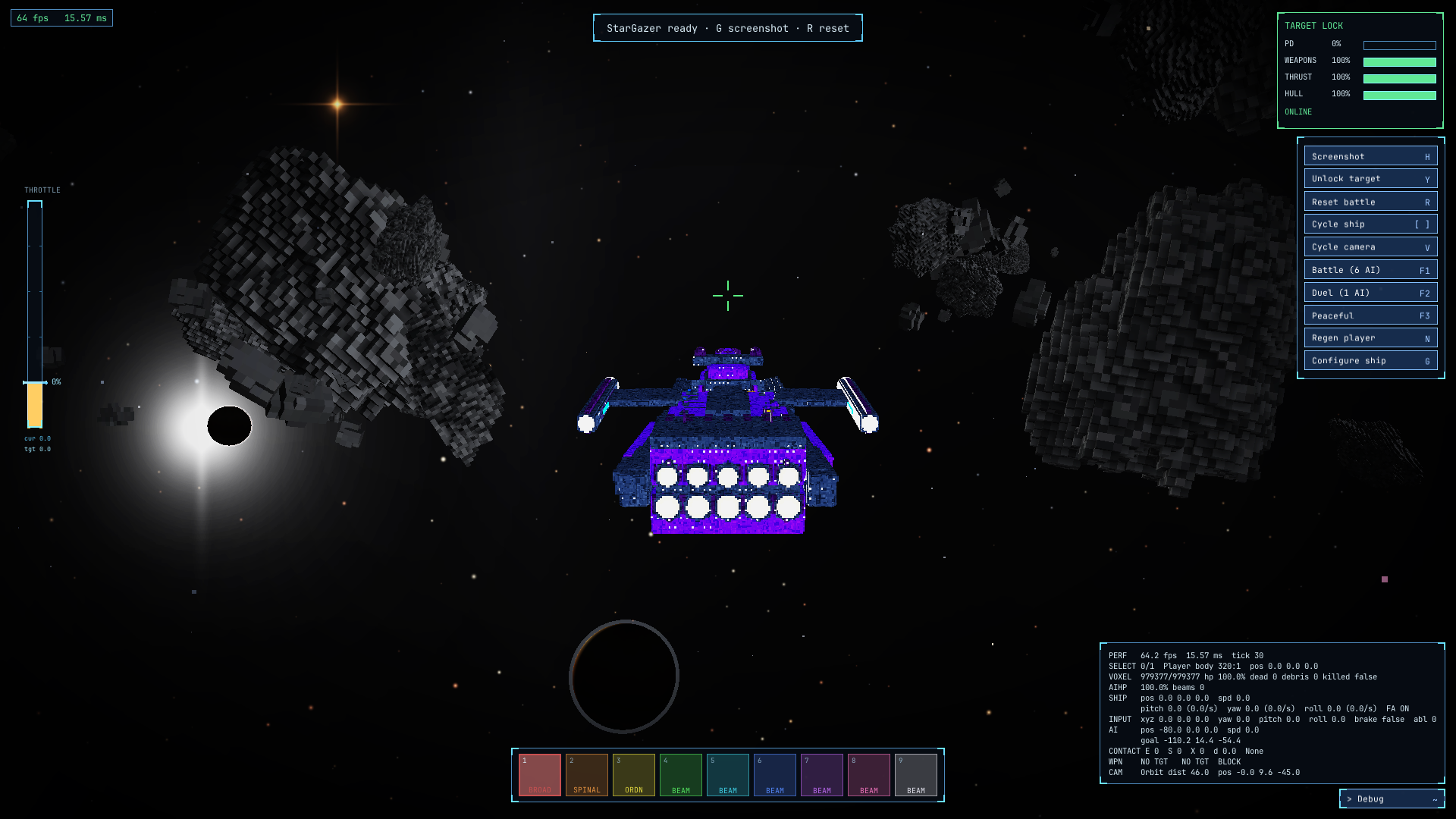 The gunner's crosshair glowing green over a target, meaning a gun can actually reach the aim point.